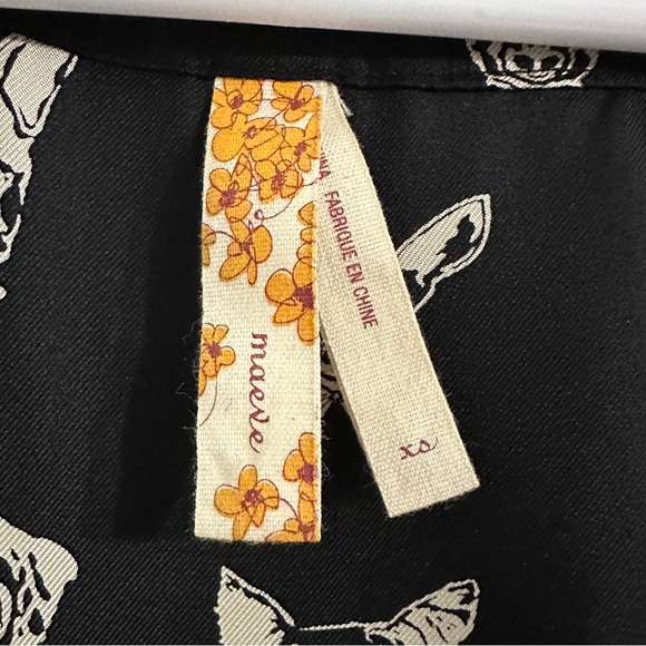 Anthropologie Maeve Black Button-front Short Sleeve Dress in Frenchie Prints - Picture 7 of 8